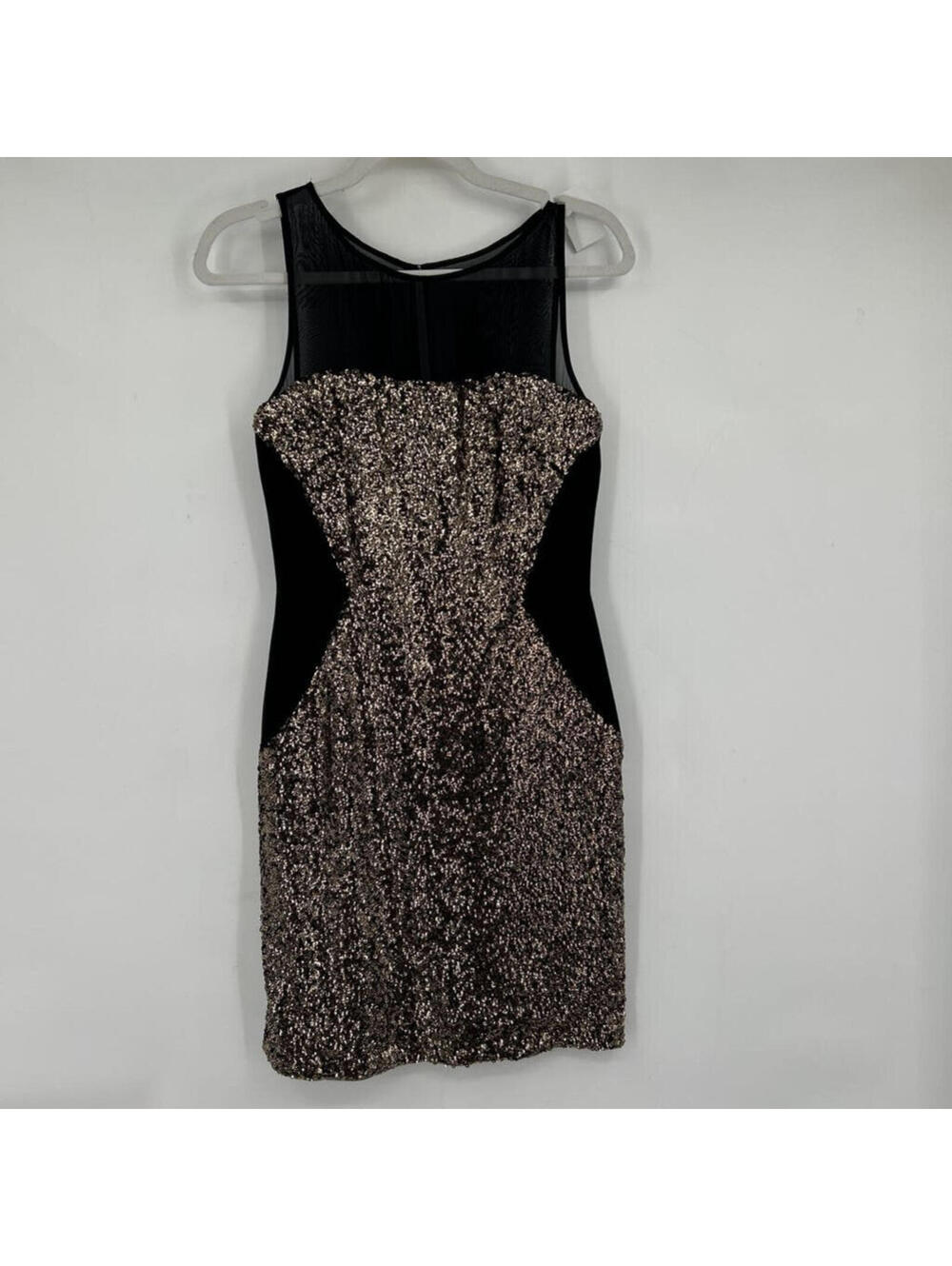 Women's Aiden Black & Gold Sequin Hourglass Illusion Dress 4